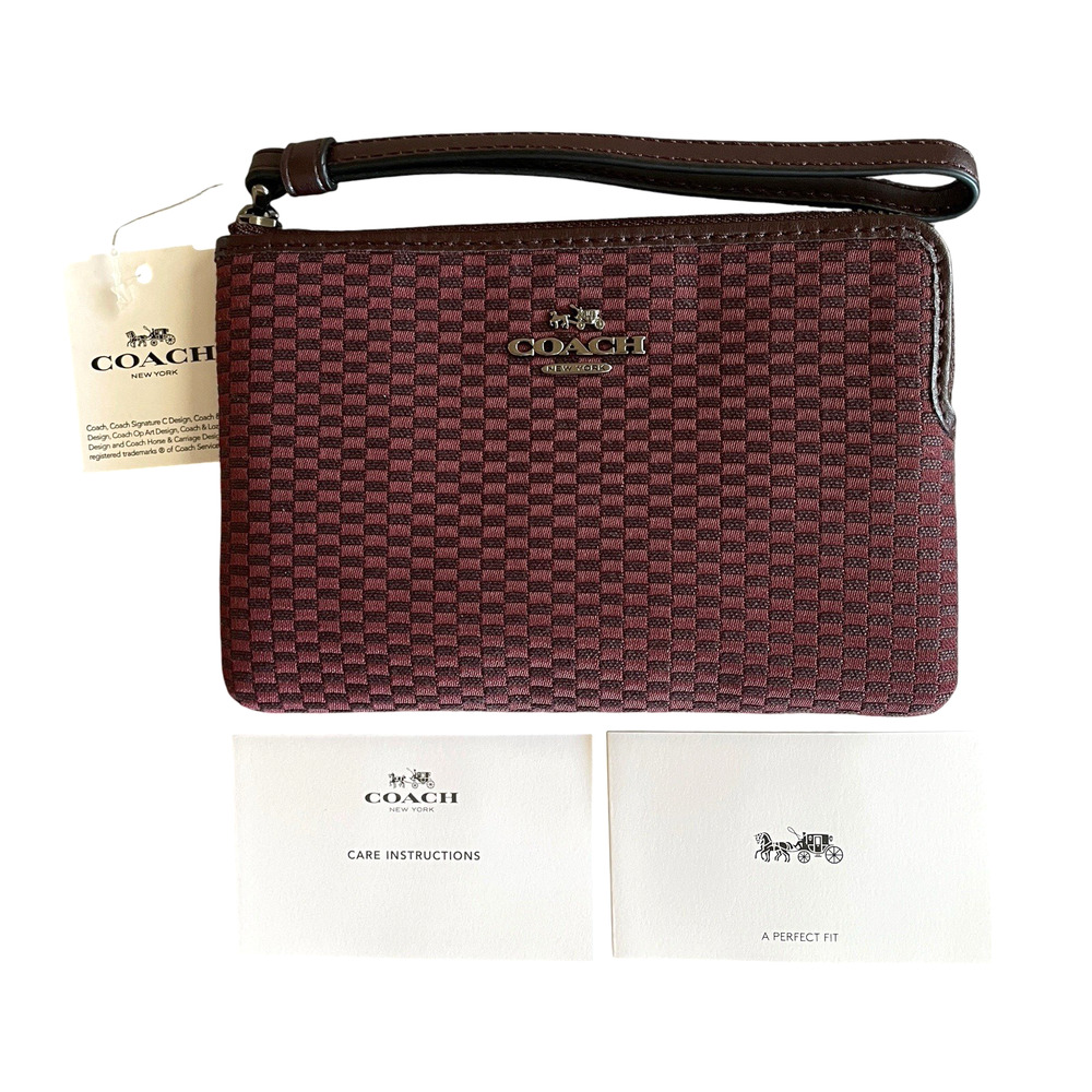 COACH Legacy Oxblood Jacquard Corner Zip Wristlet F13311 NWT Strap Wallet Bag